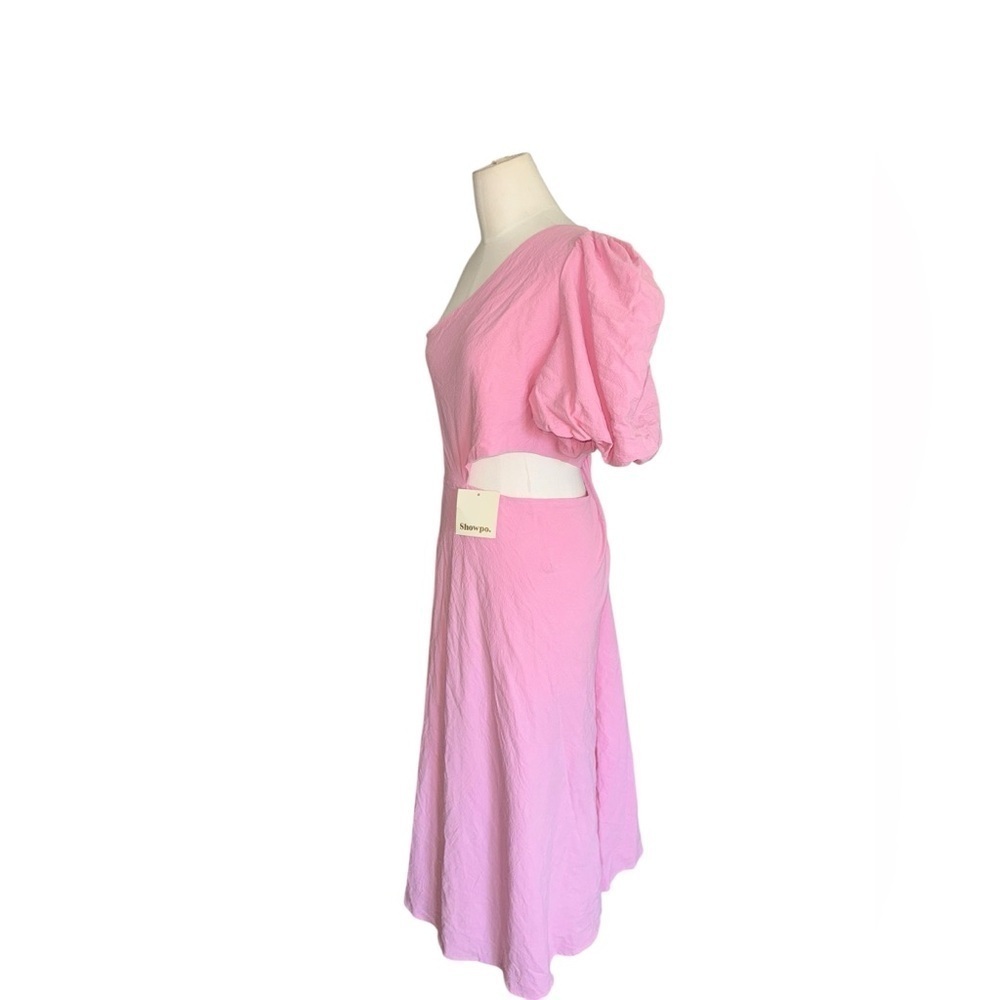 SHOWPO MARCIA MIDI DRESS - ONE SHOULDER DRESS WITH SIDE CUT OUT IN PINK - Picture 2 of 10